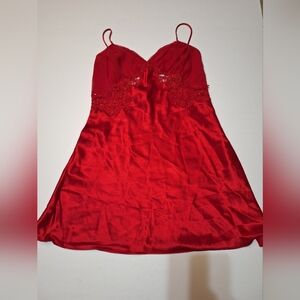 Vintage Victoria's Secret Gold Label Semi Sheer Lace Red Slip Dress Size Medium